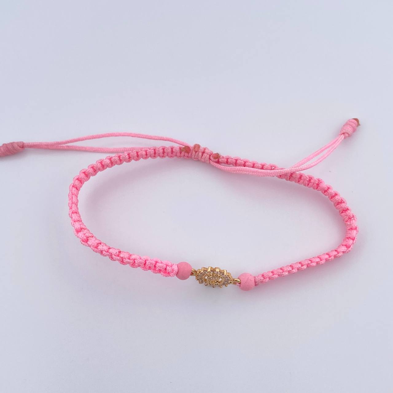 Pulsera Rosada Herraje Virgen Maria 0.65gr / 4mm Neoprenos Circones Blancos Oro Amarillo 18K & Pulsera Rosada Herraje Virgen Maria 0.65gr / 4mm Neoprenos Circones Blancos Oro Amarillo 18K &