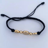 Pulsera Negra Herrajes Trio Religioso 4.35gr / 6mm Bolas Lisas Troquelado Oro Amarillo 18K & Pulsera Negra Herrajes Trio Religioso 4.35gr / 6mm Bolas Lisas Troquelado Oro Amarillo 18K &
