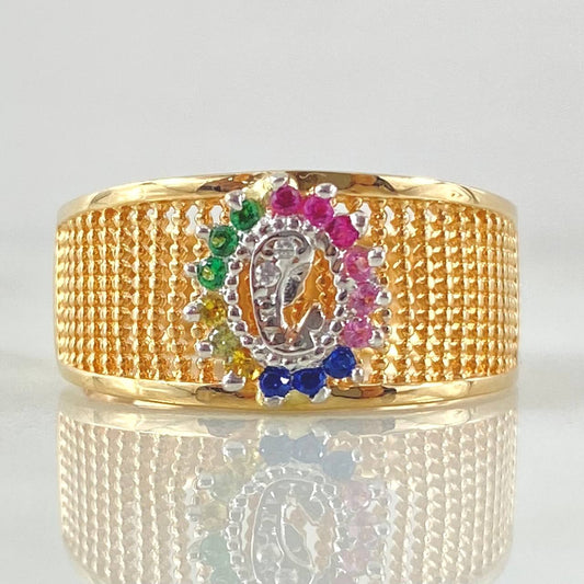 Anillo Punteado Virgen Maria 4.15gr / T8 1/2 / Dos Oros Amarillo Blanco 18K
