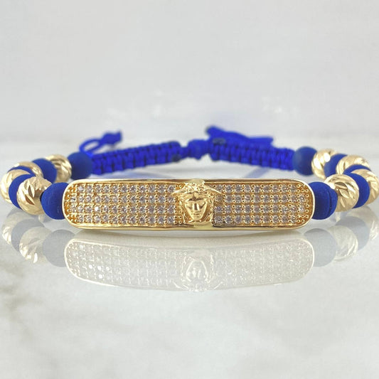 Pulsera Azul Rey Herraje Placa Rectangular Medusa 8.1gr / Oro Amarillo 18K *