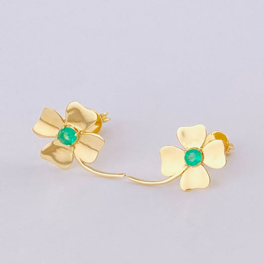 Topos Flor De La Suerte Esmeraldas 17pts 1.95gr / 1.6cm / Oro Amarillo 18K ©