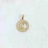 Dije Virgen Maria Medalla 1.65gr / 2.2cm / Circones Blancos Oro Amarillo 18K Dije Virgen Maria Medalla 1.65gr / 2.2cm / Circones Blancos Oro Amarillo 18K
