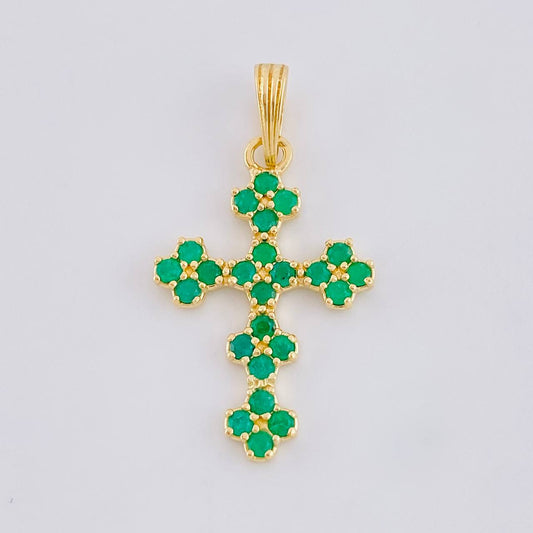 Dije Cruz Trebol Esmeraldas 50Pts 1.6 g / 4 cm Oro Amarillo 18K