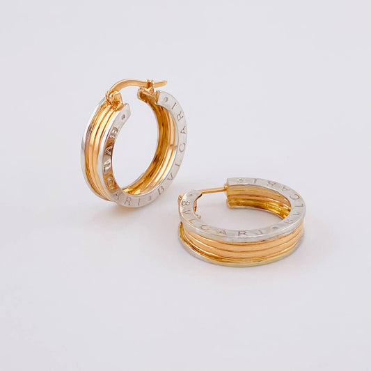 Candongas Bv 9g / 2.4cm Dos Oros Amarillo Blanco 18K