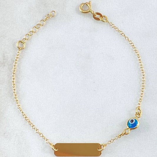 Pulso Bebé Placa Aro Seguido Ojo Turco 1.6gr / 15cm-16cm / 1.4mm Oro Amarillo +4 18K