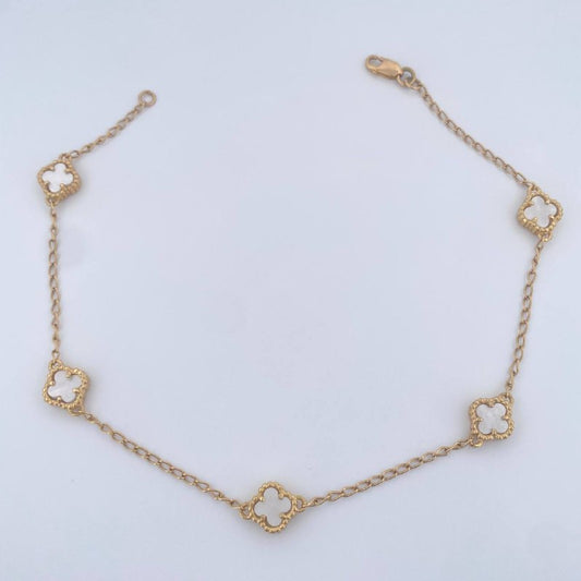 Tobillera Trebol Espiga 5.1gr / 23.5cm / Oro Amarillo Nac.Esp. 18K $