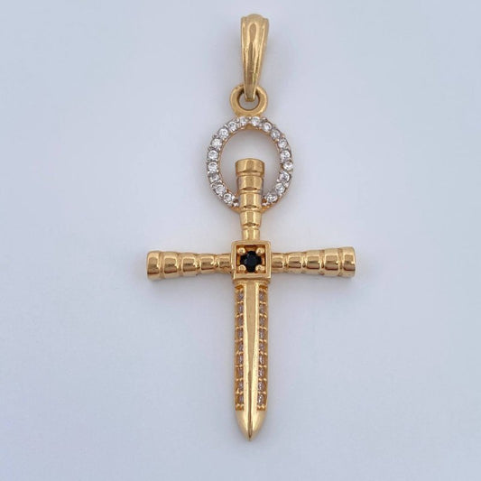 Dije Cruz Halo Espada 3.15gr / 4.2cm / Dos Oros Amarillo Blanco 18K $