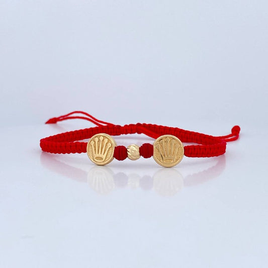Pulsera Tejida Roja Doble Corona Rx 1.1gr / Oro 18K &