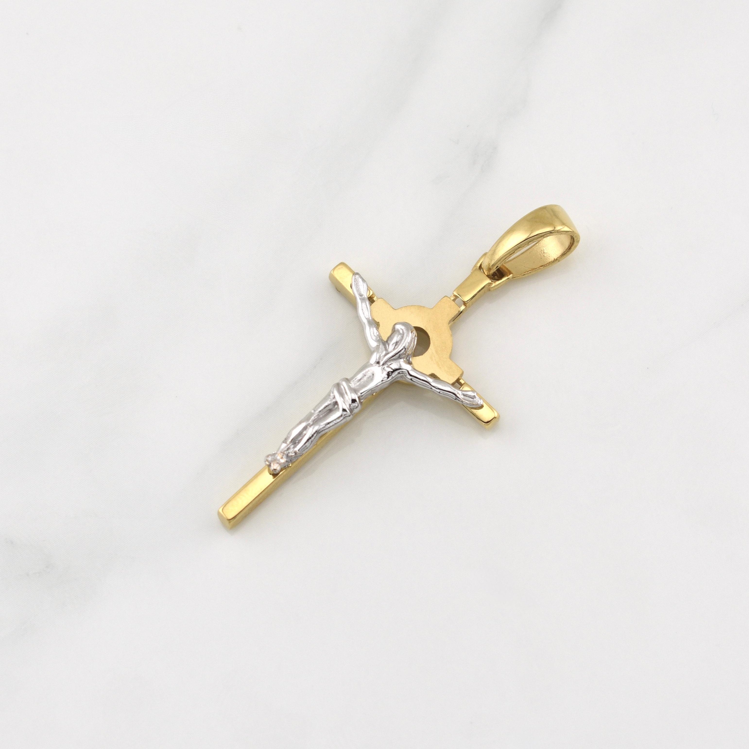 Dije Cruz Cristo 5.85gr / 5cm / Dos Oros Amarillo Blanco +4 18K Dije Cruz Cristo 5.85gr / 5cm / Dos Oros Amarillo Blanco +4 18K