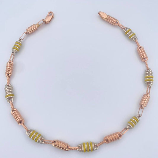 Tobillera Rustica Barril 6.35gr / 25.3cm / Dos Oros Blanco Rosa 18K $