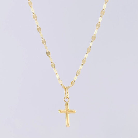 Set Cadena Flor Espejo + Dije Cruz / 1.25g / 45cm Oro Amarillo 18K