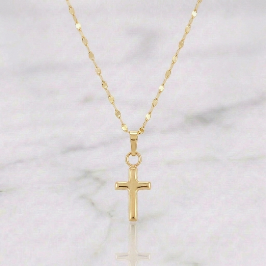 Set Cadena Flor Espejo + Dije Cruz Lisa / 1.05gr / 45 cm Oro Amarillo 18K