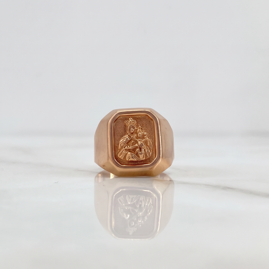 Anillo Sello Virgen del Carmen 3.8gr / T8 3/4 / Liso Oro Rosa &