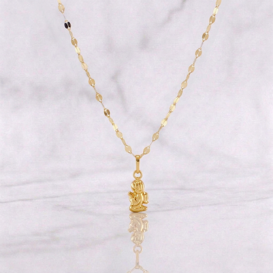 Set Cadena Flor Espejo + Dije Ángel de la Guarda / 1.25g / 45cm Oro Amarillo 18K