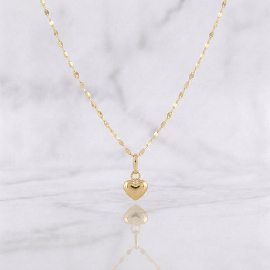 Set Cadena Flor Espejo + Dije Corazón / 1.1g / 45cm Oro Amarillo 18K