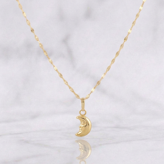 Set Cadena Flor Espejo + Dije Media Luna / 1.1g / 45cm Oro Amarillo 18K