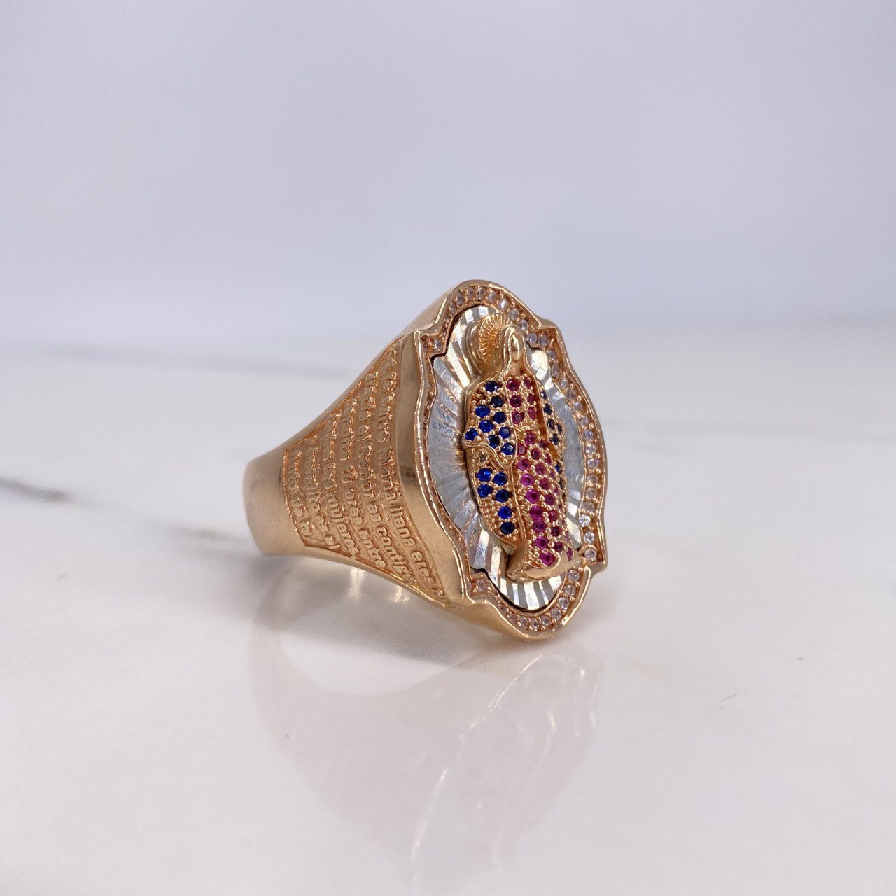 Anillo Virgen Milagrosa 21,2gr, Talla T14 3/4, 18K Oro Nacional