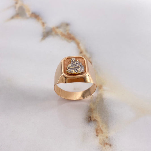 Anillo Sello Virgen del Carmen 3.9gr / T9 1/4 / Dos Oros Blanco Rosa &