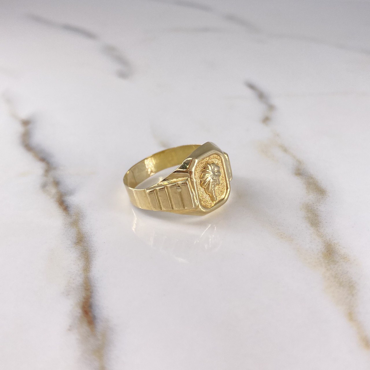 Anillo Sello Palma 3,7gr, Talla T9 1/4, 18K Oro Nacional