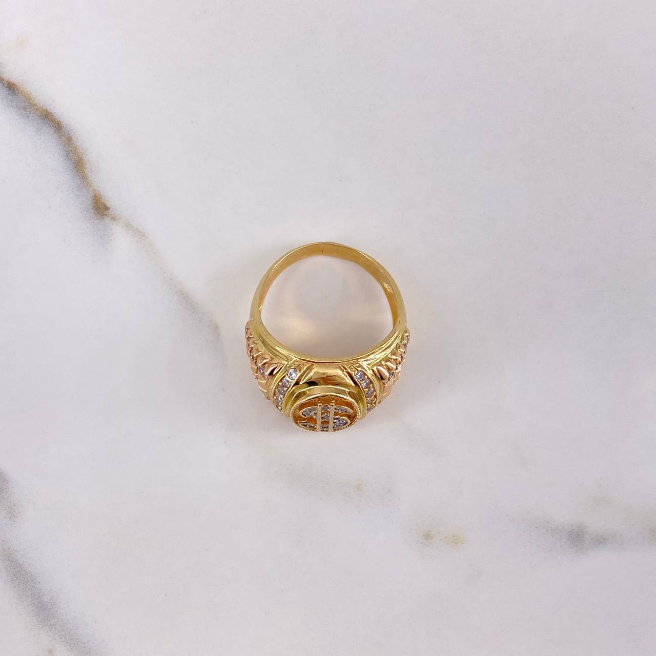 Anillo Signo Peso 10.8gr / T11 1/4 / Circones Blancos Dos Oros Amarillo Rosa & Anillo Signo Peso 10.8gr / T11 1/4 / Circones Blancos Dos Oros Amarillo Rosa &