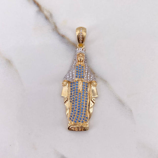 Dije Virgen Milagrosa 8.15gr / 5cm / Circones Blancos Azules Dos Oros Amarillo Blanco $