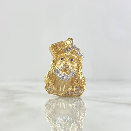 Dije Rostro Jesús 10gr / 4cm / Circones Blancos Ojos Azules Dos Oros Amarillo Blanco