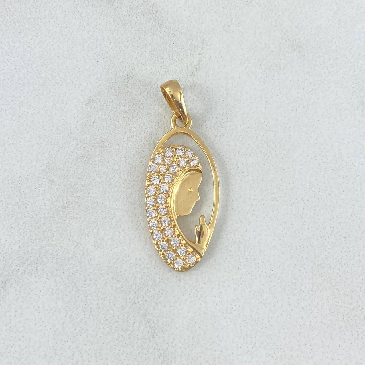 Dije Virgen María 1.35gr / 2.5cm / Ovalada Circones Blancos Oro Amarillo 18K © Dije Virgen María 1.35gr / 2.5cm / Ovalada Circones Blancos Oro Amarillo 18K ©