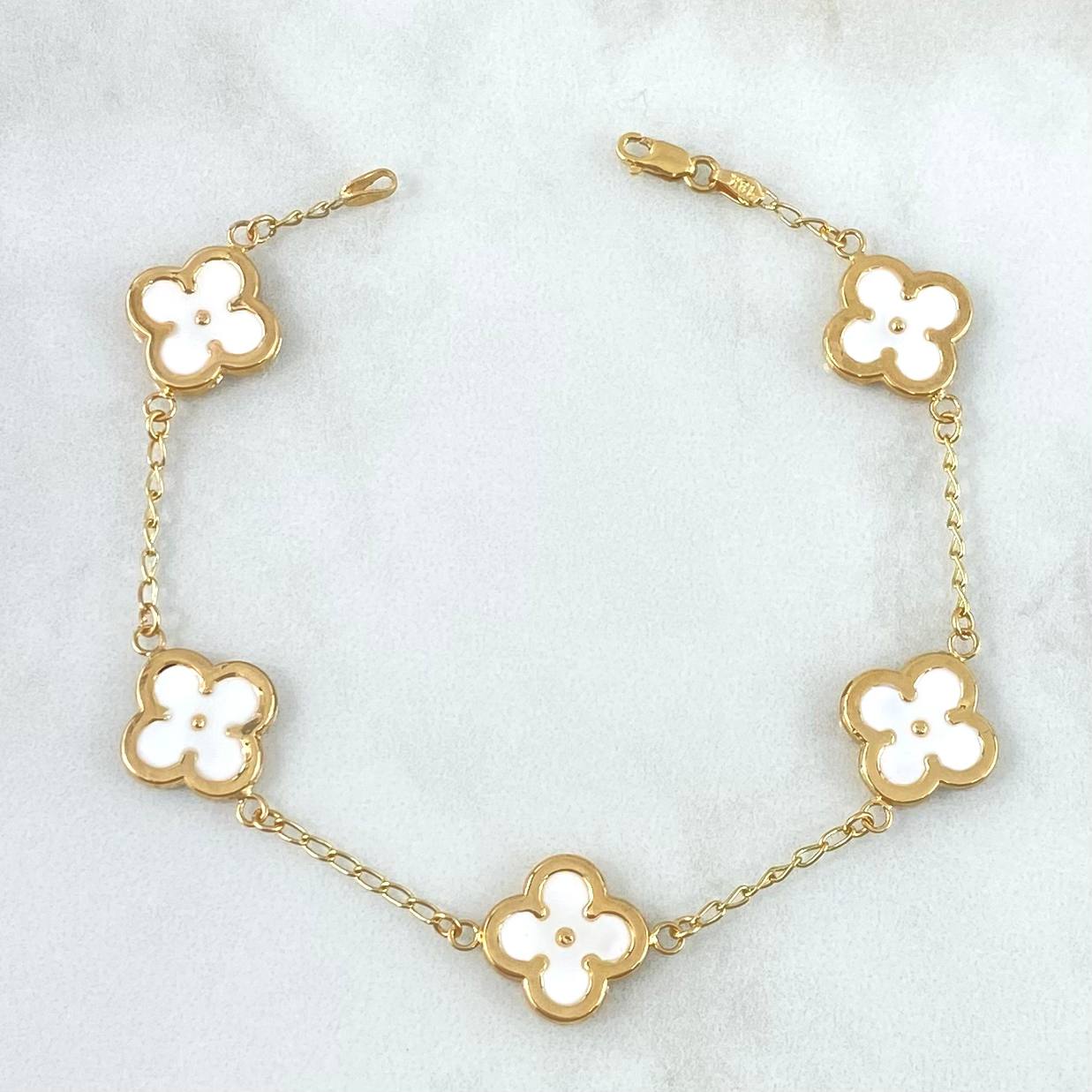 Pulso Aro Seguido Trébol VCyA 5gr / 19cm / 13mm Blanco Electrostático Liso Oro Amarillo 18K Pulso Aro Seguido Trébol VCyA 5gr / 19cm / 13mm Blanco Electrostático Liso Oro Amarillo 18K