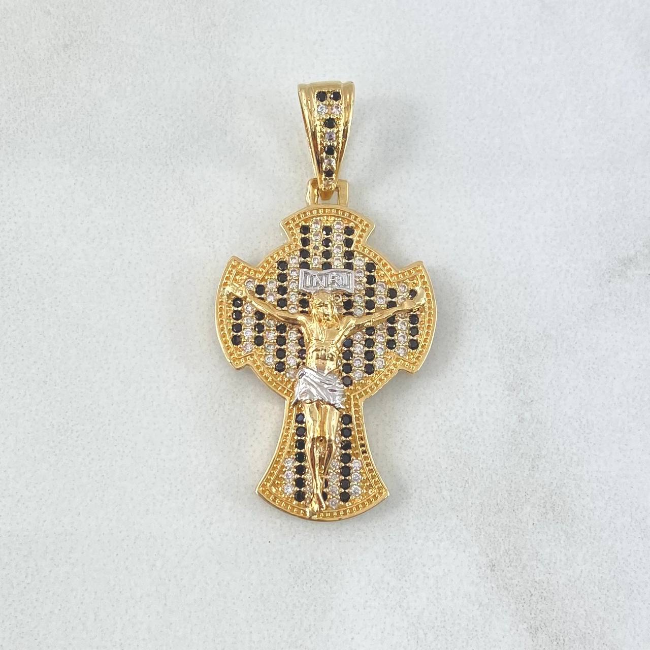 Dije Cruz Cristo Tupida 7.5gr / 4cm / Circones Blancos - Negros Oro Amarillo 18K © Dije Cruz Cristo Tupida 7.5gr / 4cm / Circones Blancos - Negros Oro Amarillo 18K ©