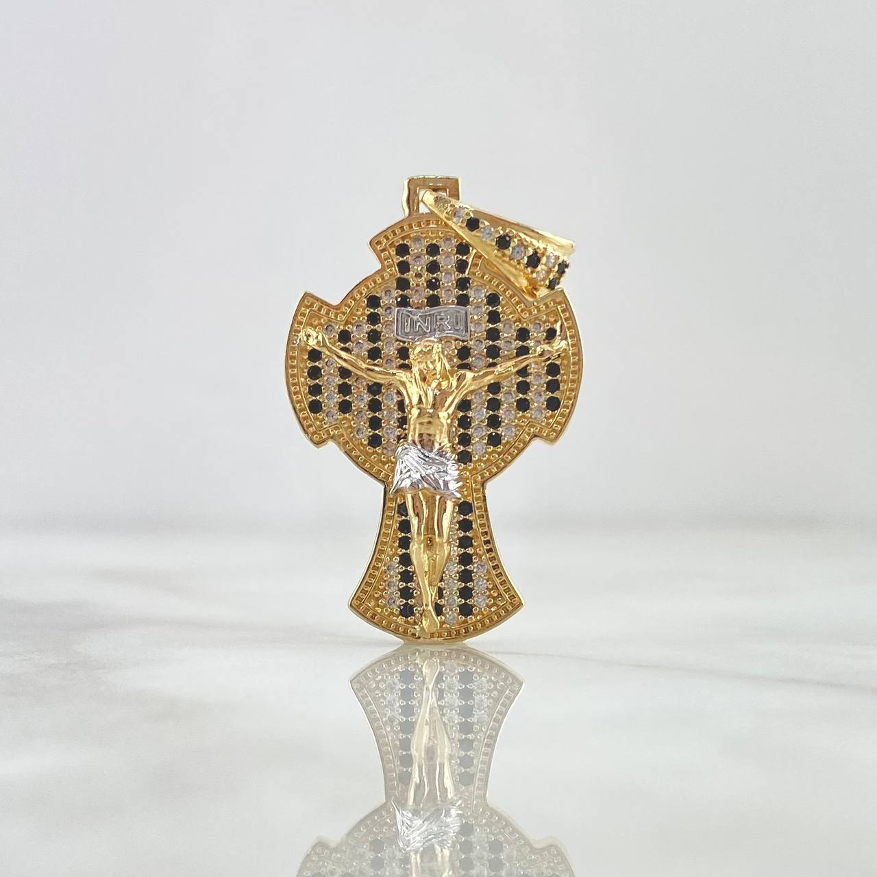 Dije Cruz Cristo Tupida 7.5gr / 4cm / Circones Blancos - Negros Oro Amarillo 18K © Dije Cruz Cristo Tupida 7.5gr / 4cm / Circones Blancos - Negros Oro Amarillo 18K ©