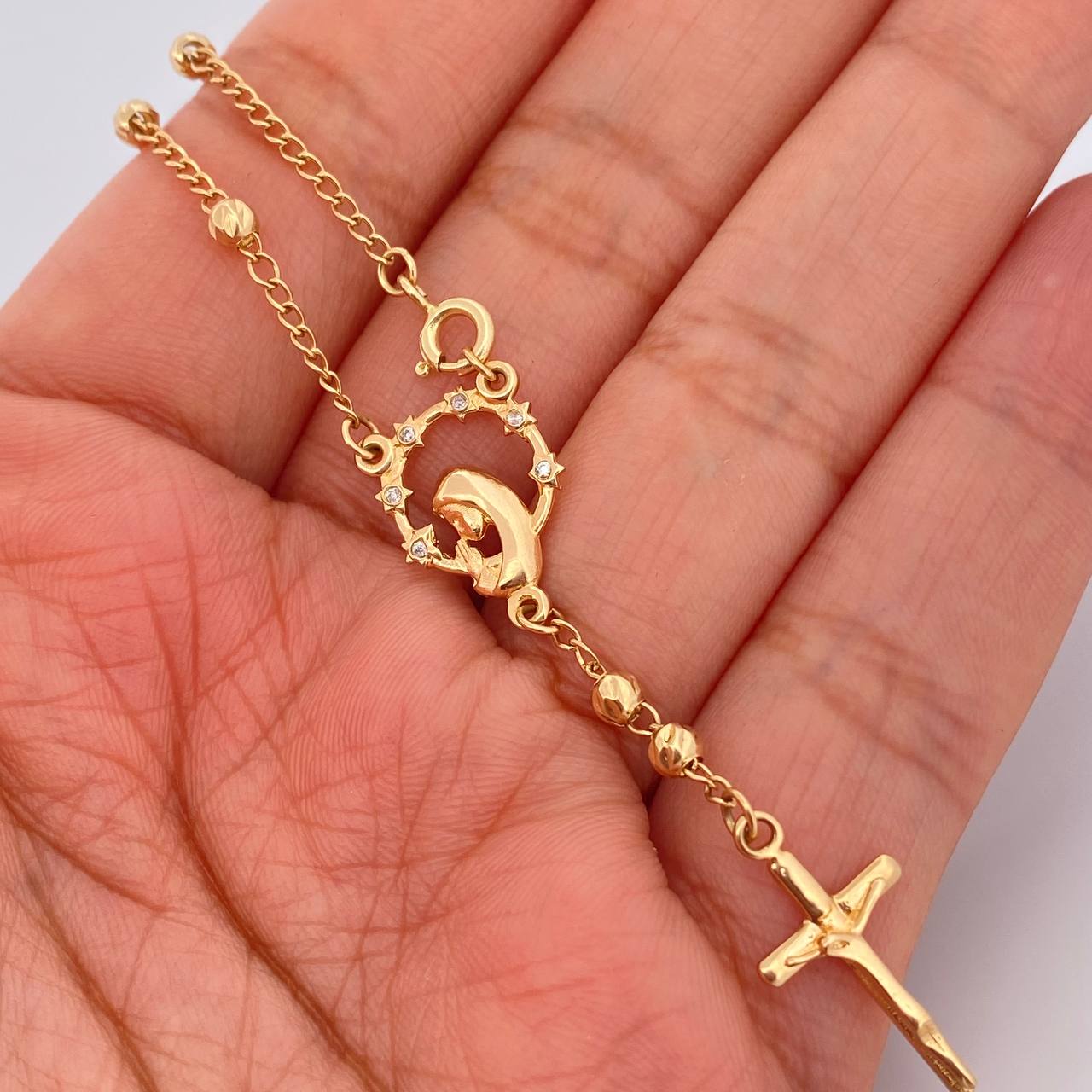 Pulso Denario Virgen Maria Cruz 3.75gr / 19.5cm / 1.56mm Oro Amarillo 18K % Pulso Denario Virgen Maria Cruz 3.75gr / 19.5cm / 1.56mm Oro Amarillo 18K %