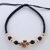 Pulsera Tejida Negra Pato Bolsas de Dinero 2.2gr / 4mm Tres Oros 18K % Pulsera Tejida Negra Pato Bolsas de Dinero 2.2gr / 4mm Tres Oros 18K %