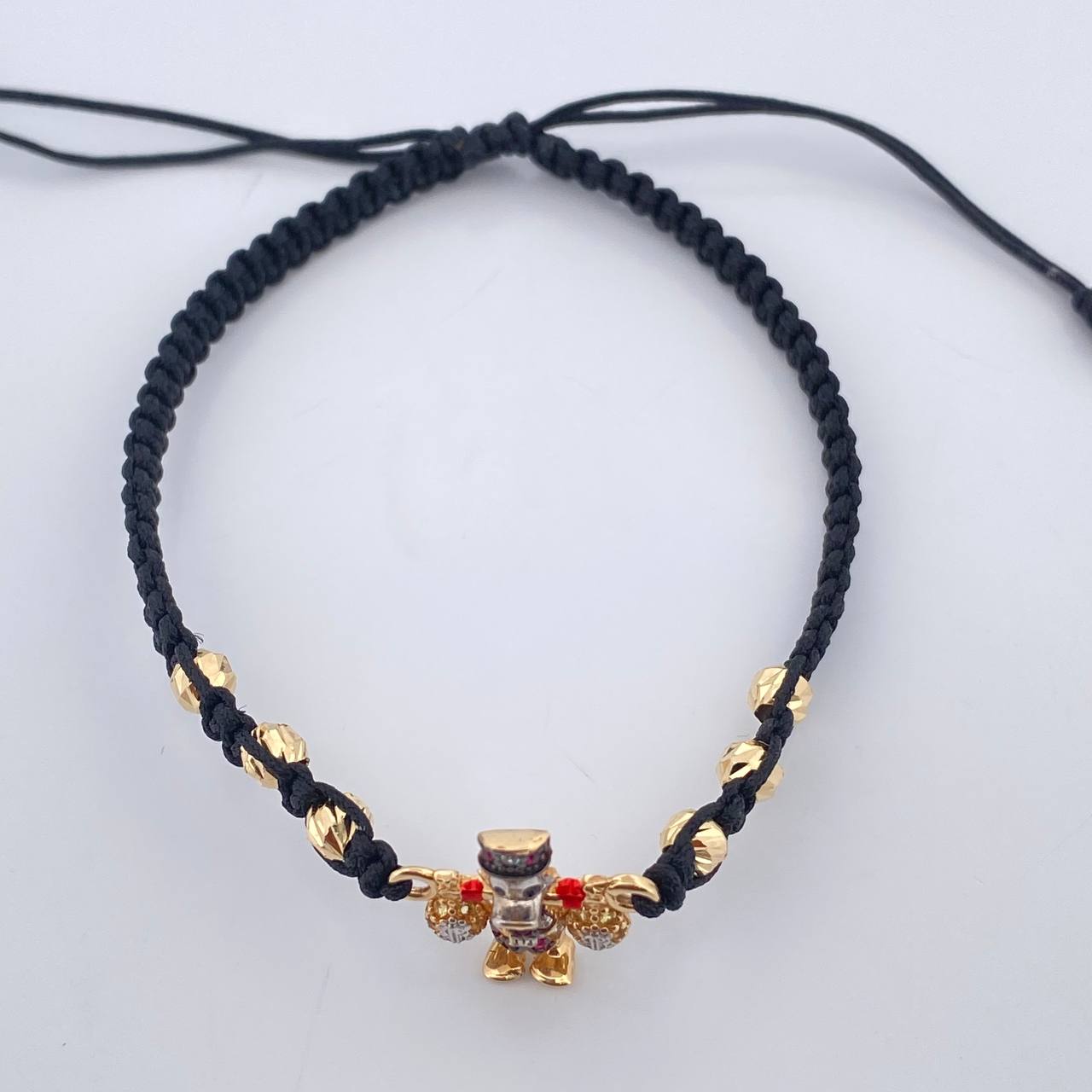 Pulsera Tejida Negra Pato Bolsas de Dinero 2.15gr / 4mm Tres Oros 18K % Pulsera Tejida Negra Pato Bolsas de Dinero 2.15gr / 4mm Tres Oros 18K %