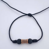 Pulsera Tejida Negra Cilindro 1.55gr / Oro Rosa 18K % Pulsera Tejida Negra Cilindro 1.55gr / Oro Rosa 18K %