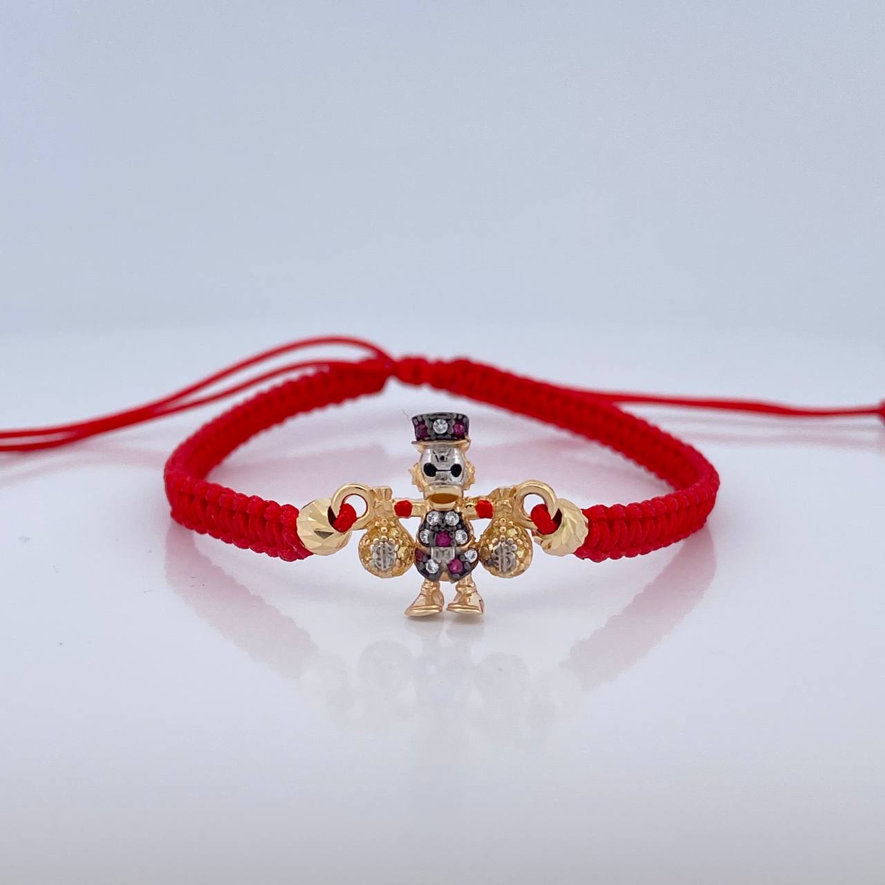 Pulsera Tejida Roja Pato Bolsas de Dinero 1.85gr / 4mm Tres Oros 18K % Pulsera Tejida Roja Pato Bolsas de Dinero 1.85gr / 4mm Tres Oros 18K %