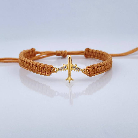 Pulsera Tejida Beige Avión 0.6gr / Oro Amarillo 18K %