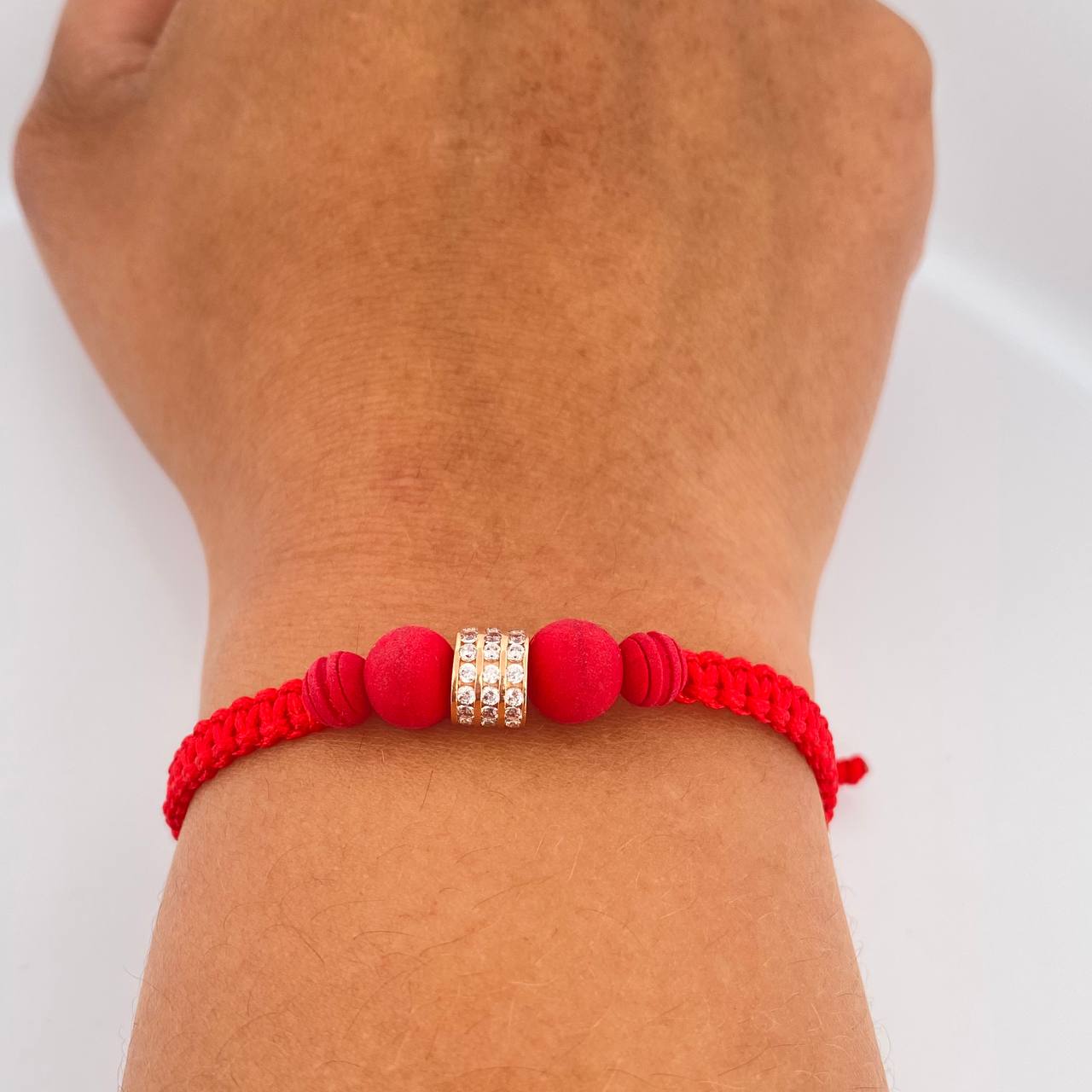 Pulsera Tejida Roja Herraje Cilintro 1.25gr / Oro Rosa 18K % Pulsera Tejida Roja Herraje Cilintro 1.25gr / Oro Rosa 18K %