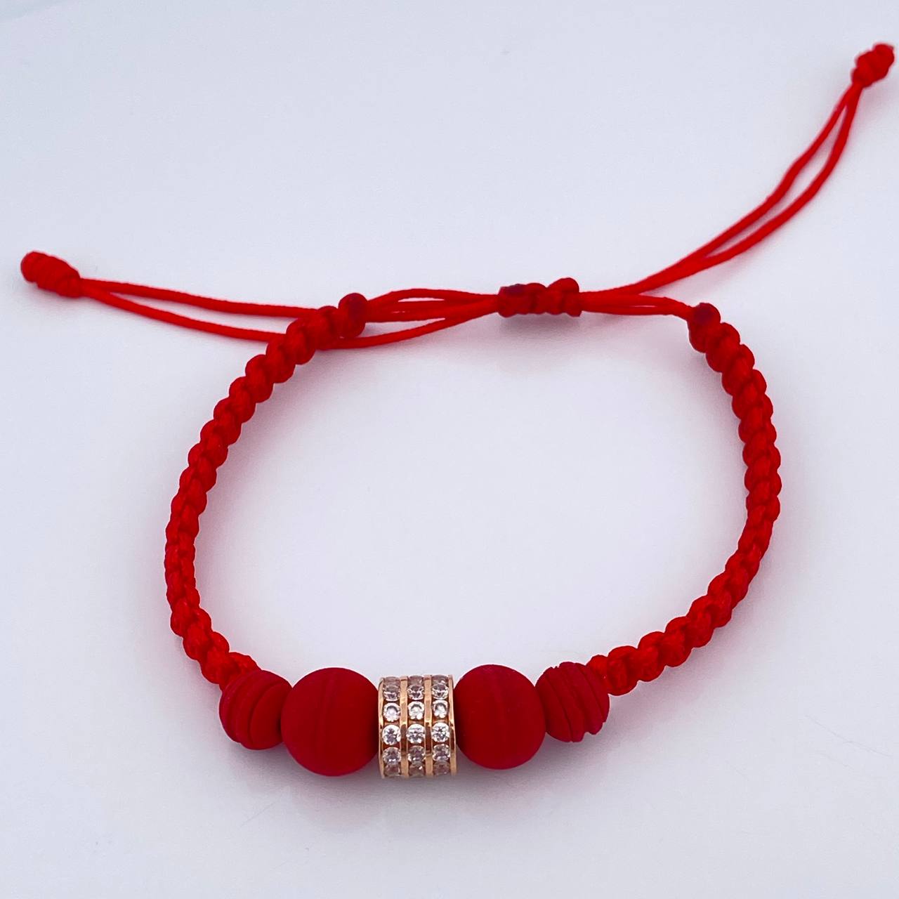 Pulsera Tejida Roja Herraje Cilintro 1.25gr / Oro Rosa 18K % Pulsera Tejida Roja Herraje Cilintro 1.25gr / Oro Rosa 18K %