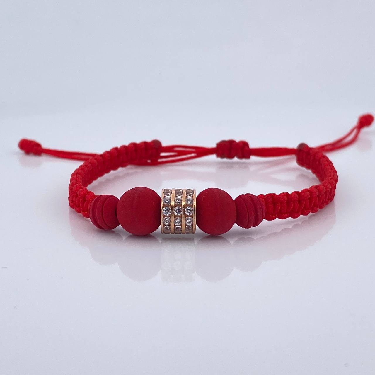 Pulsera Tejida Roja Herraje Cilintro 1.25gr / Oro Rosa 18K % Pulsera Tejida Roja Herraje Cilintro 1.25gr / Oro Rosa 18K %