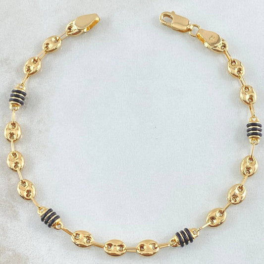 Pulso Gc Barril Cauchos Negros 3gr / 20.5cm / 4.5mm Oro Amarillo 18K