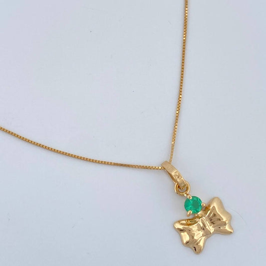 Set Cadena y Dije Veneciana + Dije Moño Esmeralda 1.3gr / 45cm / 0.4mm Oro Amarillo 18K (joya)%
