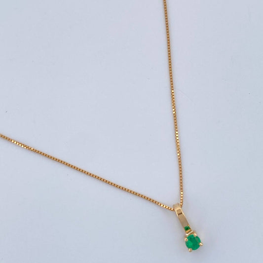 Set Cadena y Dije Veneciana + Dije Circular Esmeralda 1gr / 45cm / 0.4mm Oro Amarillo 18K (joya) %