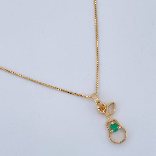 Set Cadena y Dije Veneciana + Dije Pera Esmeralda 1.2gr / 39.5cm / 0.4mm Oro Amarillo 18K (joya) %