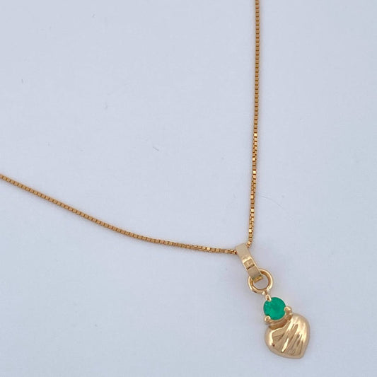 Set Cadena y Dije Veneciana + Dije Corazon Esmeralda 1.05gr / 45cm / 0.4mm Oro Amarillo 18K (joya) %