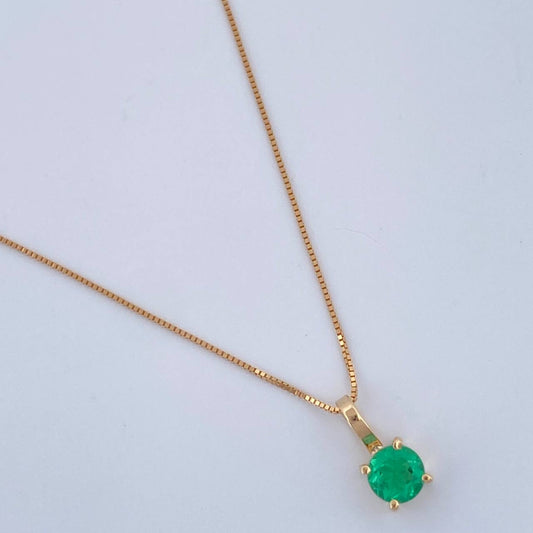 Set Cadena y Dije Veneciana + Dije Redondo Esmeralda 1.1gr / 45cm / 0.4mm Oro Amarillo 18K (joya) %