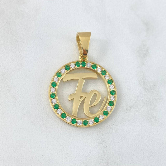 Fabricacion Bajo Pedido Dije Aro Fe Personalizado 7gr / Circones Verdes Blancos Oro Amarillo 18K