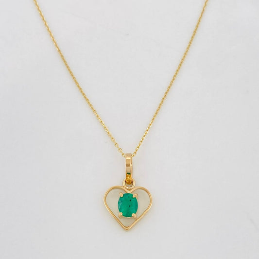 Set Cadena Aro Seguido + Dije Corazon Esmeralda 0.6pts / 1.3g / 50cm Oro Amarillo 18K