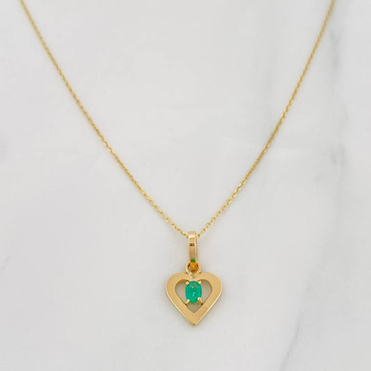 Set Cadena Aro Seguido + Dije Corazon Esmeralda 0.8pts / 1.4g / 50cm Oro Amarillo 18K