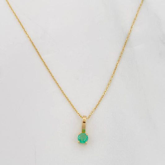 Set Cadena Aro Seguido + Dije Circulo Esmeralda 0.7pts / 1.1g / 50cm Oro Amarillo 18K