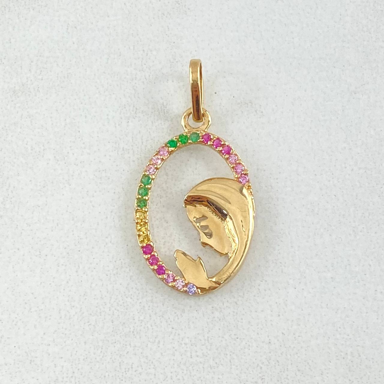 Dije Virgen Maria Circulo Floreado 1gr / 2.2cm / Oro 18K * Dije Virgen Maria Circulo Floreado 1gr / 2.2cm / Oro 18K *